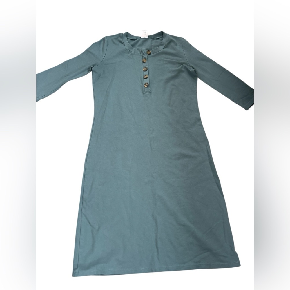 Lou Lou & Company Teal Long Sleeve Henley Midi Dress